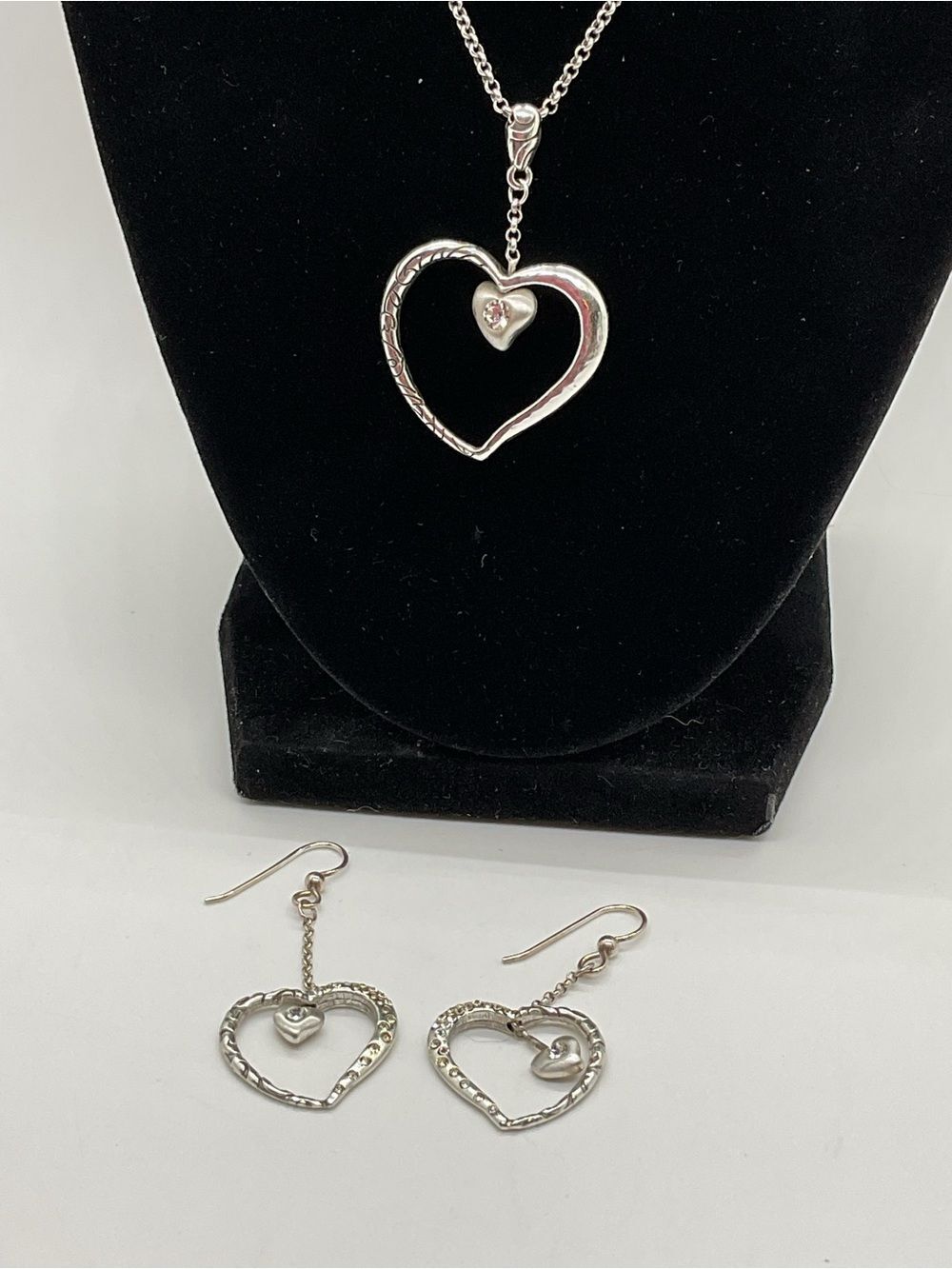 Brighton Glitter Heart Pendant Necklace and Earrings Set - Picture 3 of 6